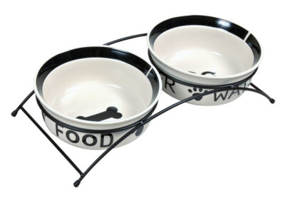 Set 2 Castroane Ceramice Cu Suport Metalic, 2x1,6 l/ø 20 cm/41x10x20 cm, Alb/Negru, 24642