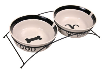Set 2 Castroane Ceramice Cu Suport Metalic, 2x2.6 l/ø 25 cm/54x12x24 cm, Alb/Negru, 24643