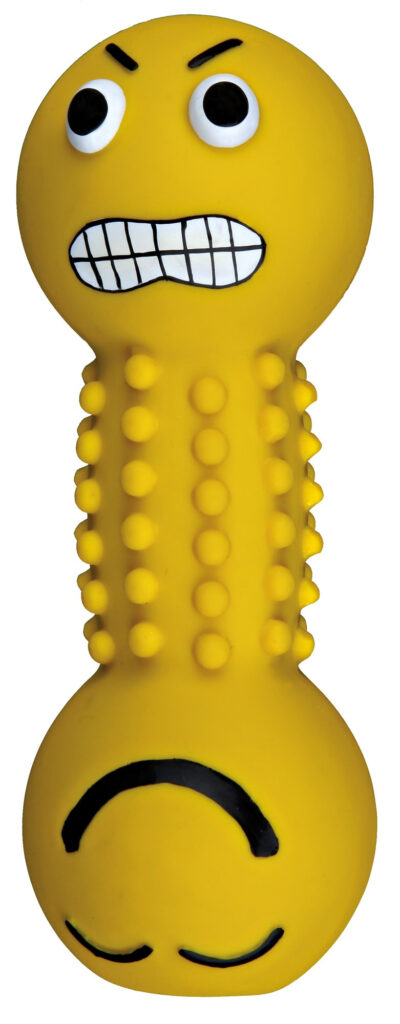 Jucarie Pentru Caini, Gantera Smiley, Latex, Cu Sunet, 19 cm, Diverse Culori, 35251