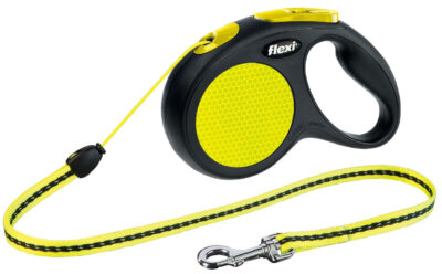 Lesa Flexi Neon, Snur, S: 5 m/12 kg, Negru/Galben Neon, 20911