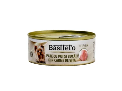 Hrana Umeda Pentru Caini, Basteto Silver, Pate Cu Pui Si Bucati De Vita, 85 g