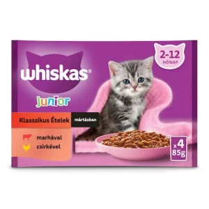 Hrana Umeda Pentru Pisici, Whiskas Junior Classic, Vita Si Pui, 4x85 g