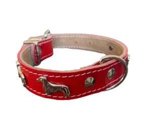 Zgarda Piele Natuala Rosie cu Accesorii Teckel, 25 mm x 40 cm