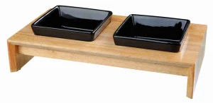 Set 2 Castroane Ceramice Cu Suport Lemn, 2x0.4 l/13x13 cm/36x7x19, Negru/Maro, 24821