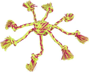 Jucarie Pentru Caini, Sfoara Cu Minge Tesuta, 7 cm, Lime/Roz, 32650
