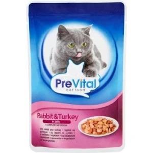 Hrana Umeda Pentru Pisici, Prevital, Cu Iepure Si Curcan In Jeleu, 100 g