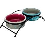 Set 2 Castroane Ceramice Cu Suport Metalic, 2×0.3 l/12 cm/26x7x13 cm, Gri/Roz/Albastru, 24791