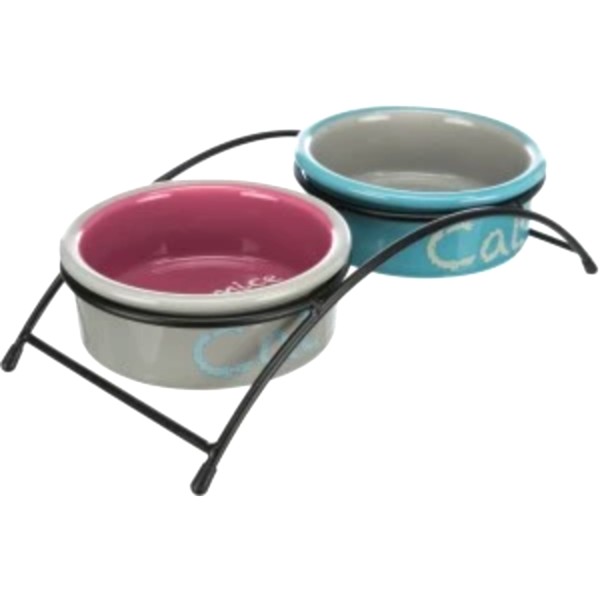 Set 2 Castroane Ceramice Cu Suport Metalic, 2×0.3 l/12 cm/26x7x13 cm, Gri/Roz/Albastru, 24791